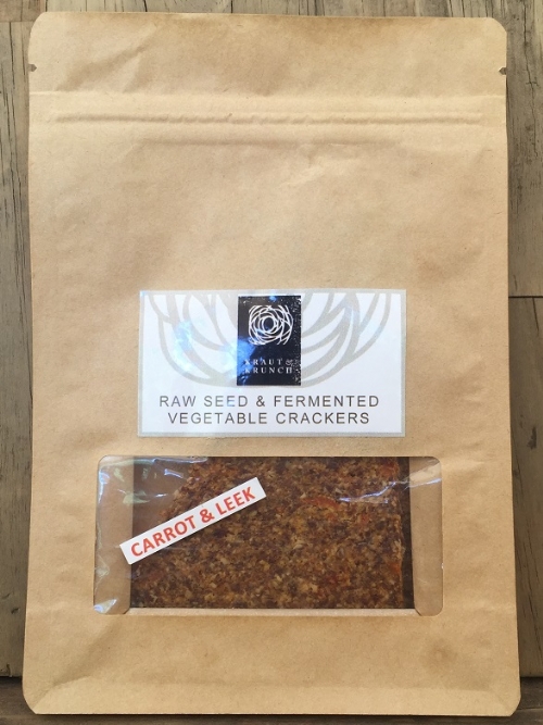 Raw seed, fermented carrot and leek crackers