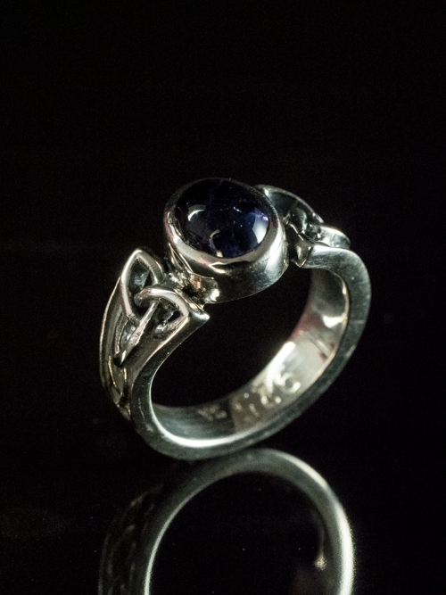 Celtic Trinity Knot Ring with Oval Iolite