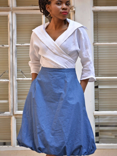 Balloon Skirt - Blue And White Dots