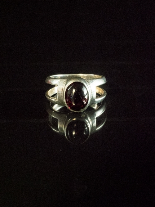 Window Dome Ring with Oval Garnet 