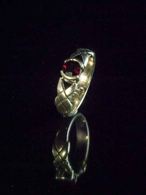 Ethnic Buckle Ring with Round Garnet