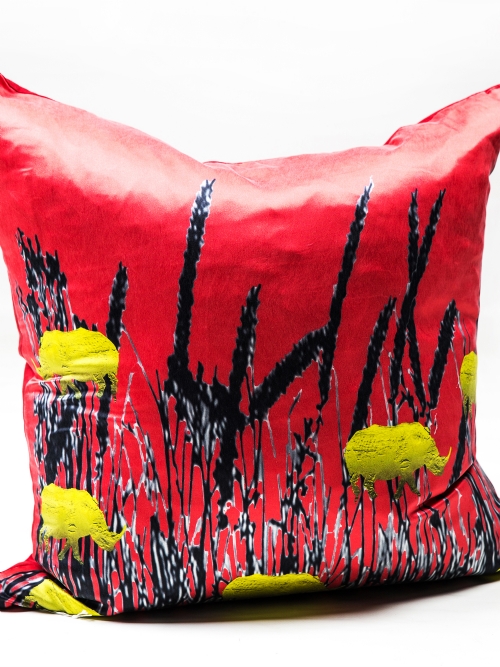 Cushion Cover - Rhino & Grasses in Silk - Large