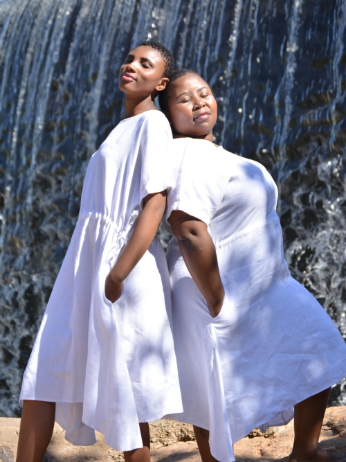 Folded Sleeve Dress - White