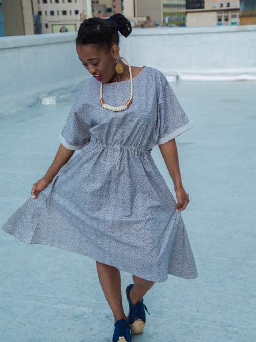 Folded Sleeve Dress - Black and Gold Floral