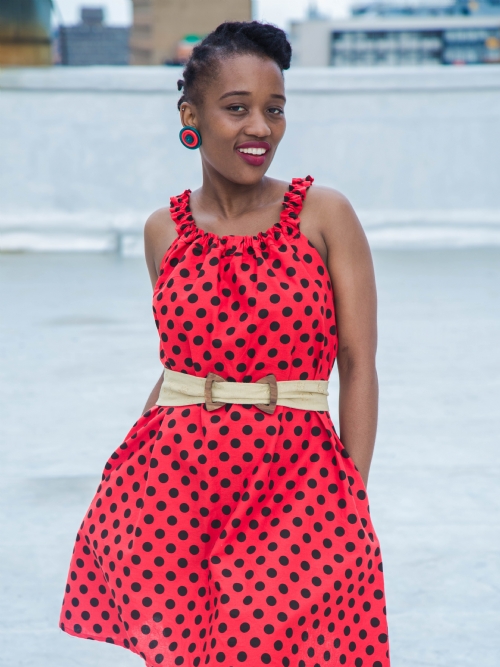 Elastic Neck Dress - Red and Black
