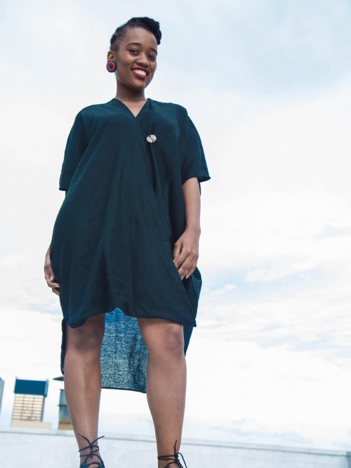 Front Folded Dress - Black