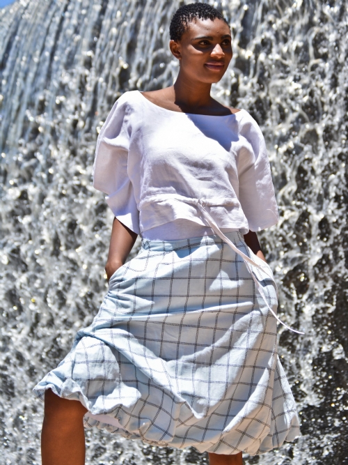 Balloon Skirt - Blue Check