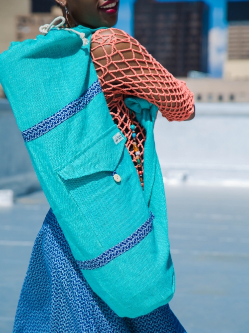 Reversible Yoga Mat Bag - Turquoise/Blue Shweshwe
