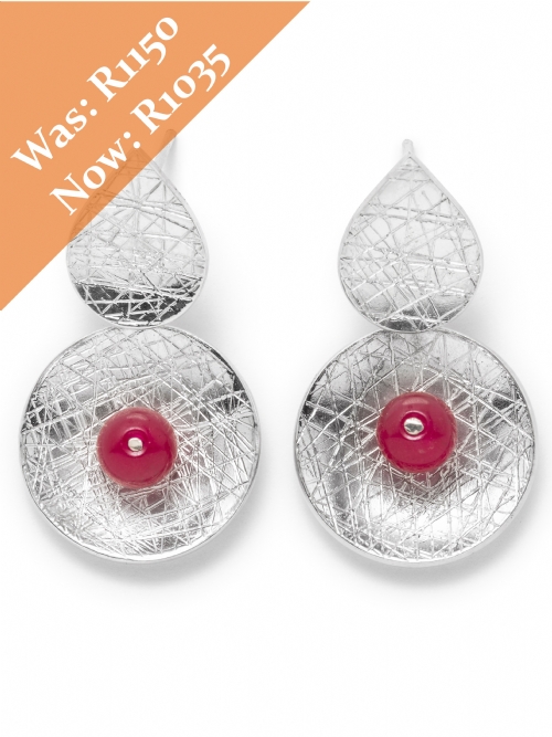 Silver Double Disc Hoop Earrings - Pink Agate