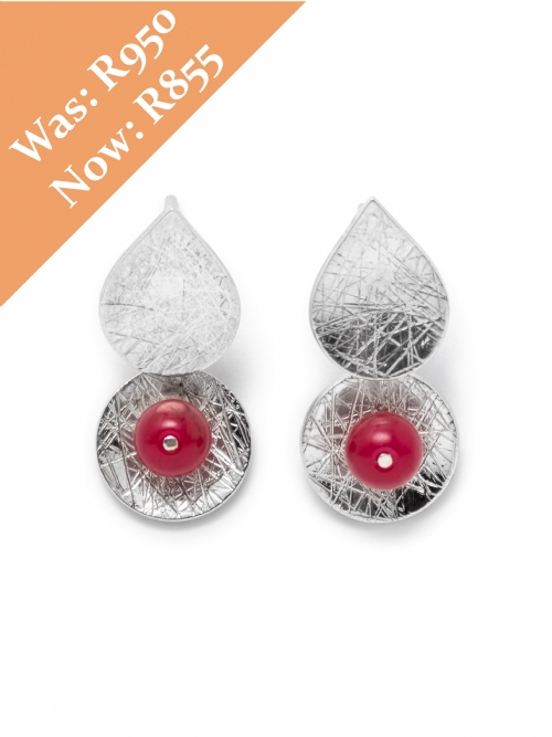 Silver Mini Double Disc Hoop Earrings - Pink Agate