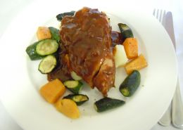 Chicken BBQ served with roasted vegetables